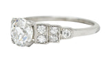 1920 Art Deco 1.25 CTW Diamond Platinum Stepped Engagement Ring GIARing - Wilson's Estate Jewelry