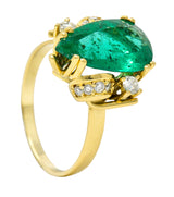 1960's Vintage 3.06 CTW Brazilian Emerald Diamond 18 Karat Yellow Gold Gemstone Ring GIA Wilson's Estate Jewelry
