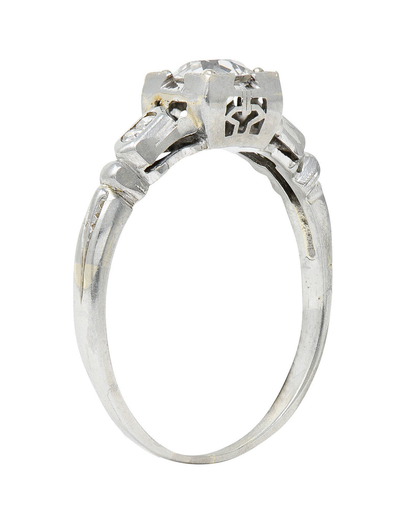 Art Deco 0.52 CTW Diamond 18 Karat White Gold Lotus Engagement RingRing - Wilson's Estate Jewelry