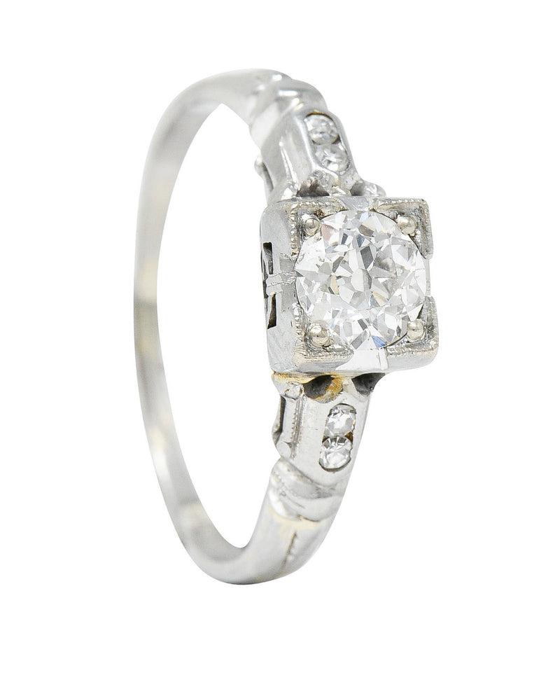Art Deco 0.52 CTW Diamond 18 Karat White Gold Lotus Engagement RingRing - Wilson's Estate Jewelry