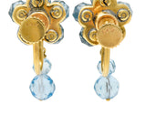 Retro Aquamarine 14 Karat Gold Floral Cluster Screwback EarringsEarrings - Wilson's Estate Jewelry