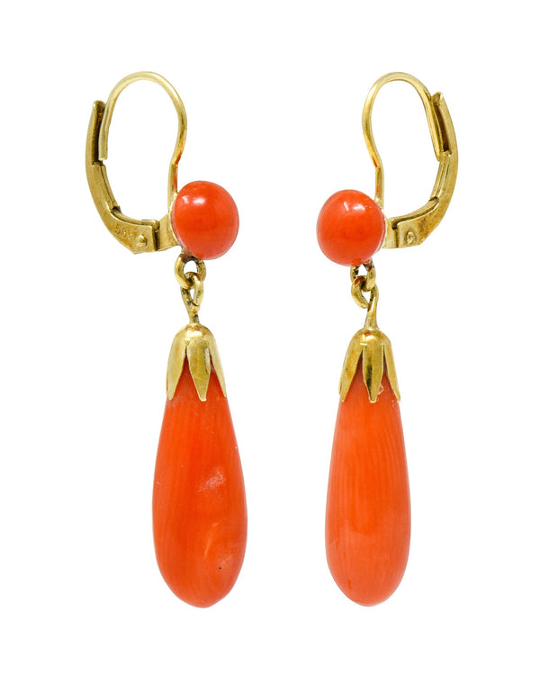 Vintage Coral 14 Karat Gold Drop EarringsEarrings - Wilson's Estate Jewelry