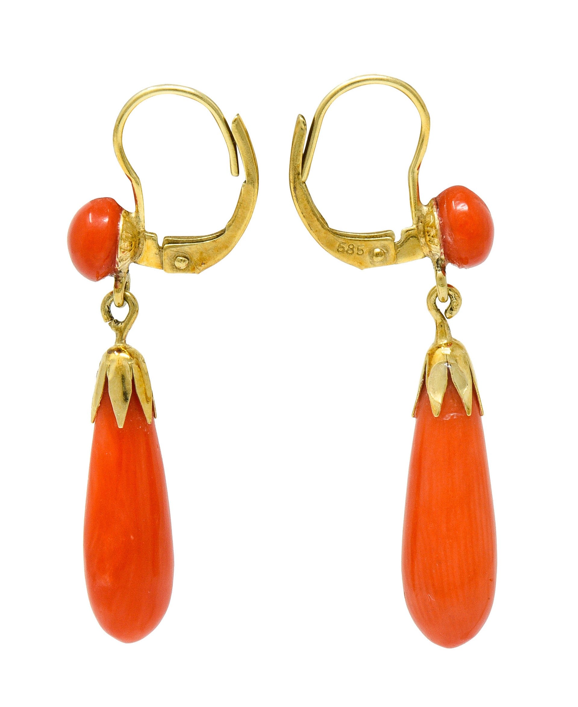 Vintage Coral 14 Karat Gold Drop EarringsEarrings - Wilson's Estate Jewelry
