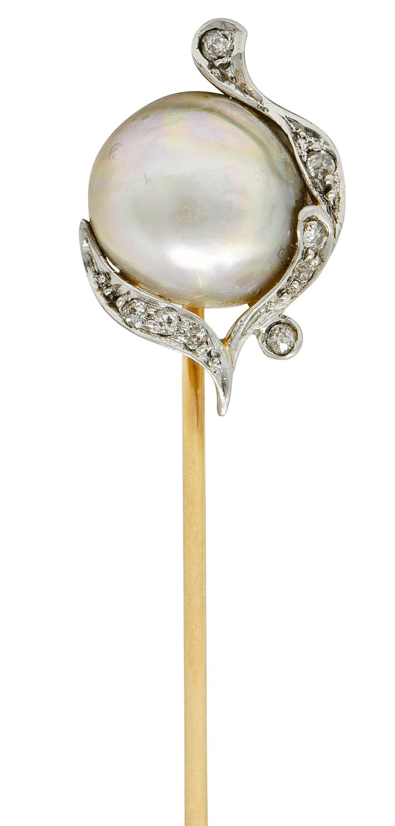 Black Starr & Frost Diamond Baroque Pearl Platinum-Topped 18 Karat Gold StickpinStick Pin - Wilson's Estate Jewelry