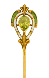 Wordley Allsopp & Bliss Peridot Enamel 14 Karat Gold Fleur-De-Lis StickpinStick Pin - Wilson's Estate Jewelry