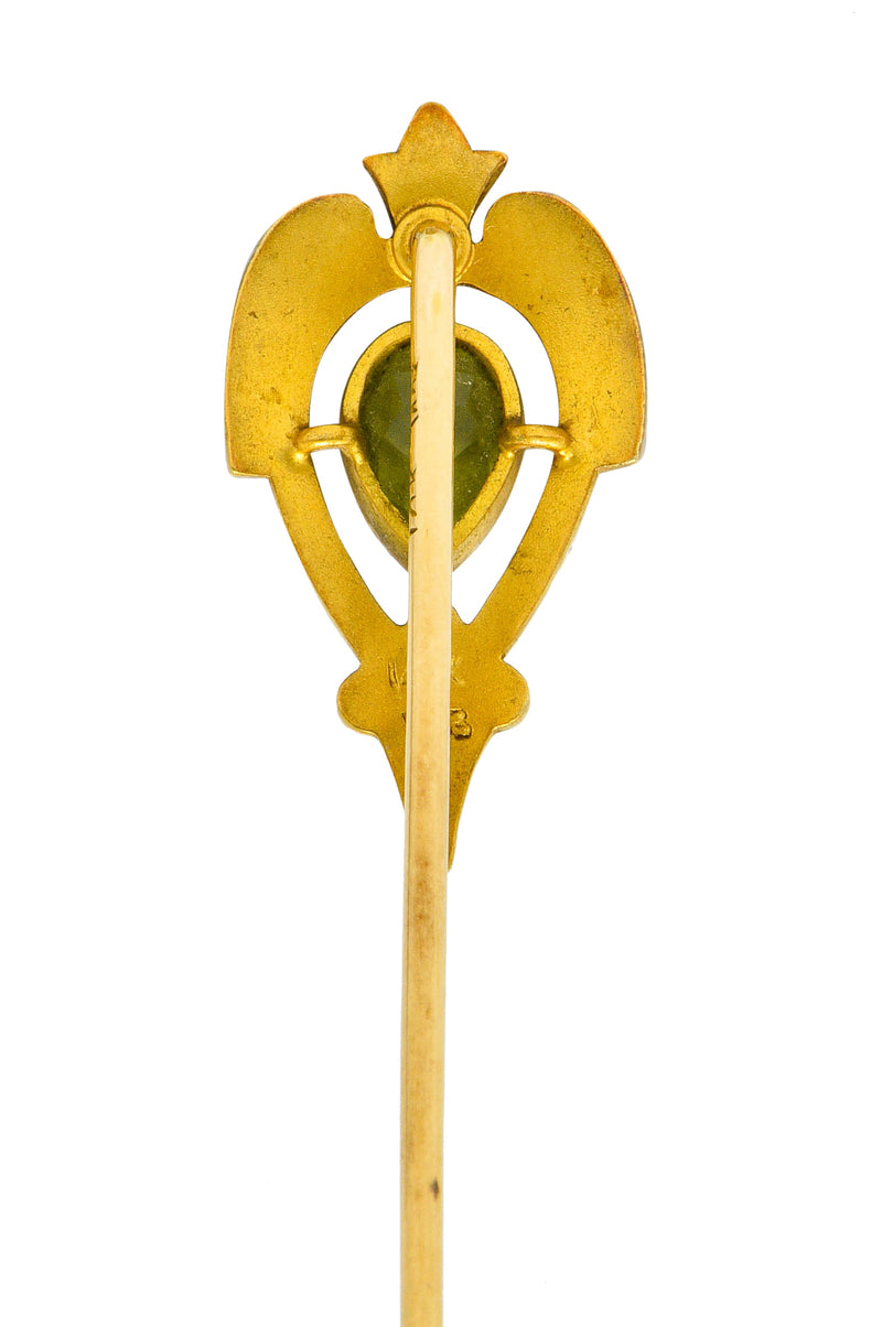 Wordley Allsopp & Bliss Peridot Enamel 14 Karat Gold Fleur-De-Lis StickpinStick Pin - Wilson's Estate Jewelry
