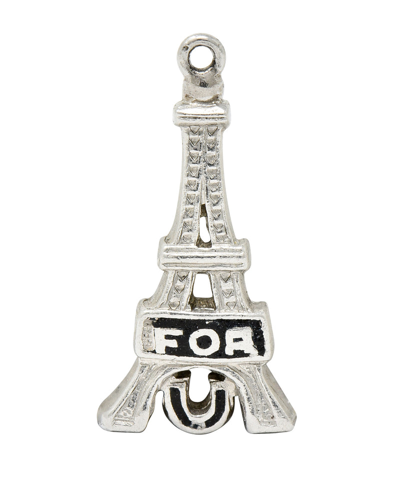 Art Deco Enamel Platinum I Fell For You Eiffel Tower Charm - Wilson's Estate Jewelry