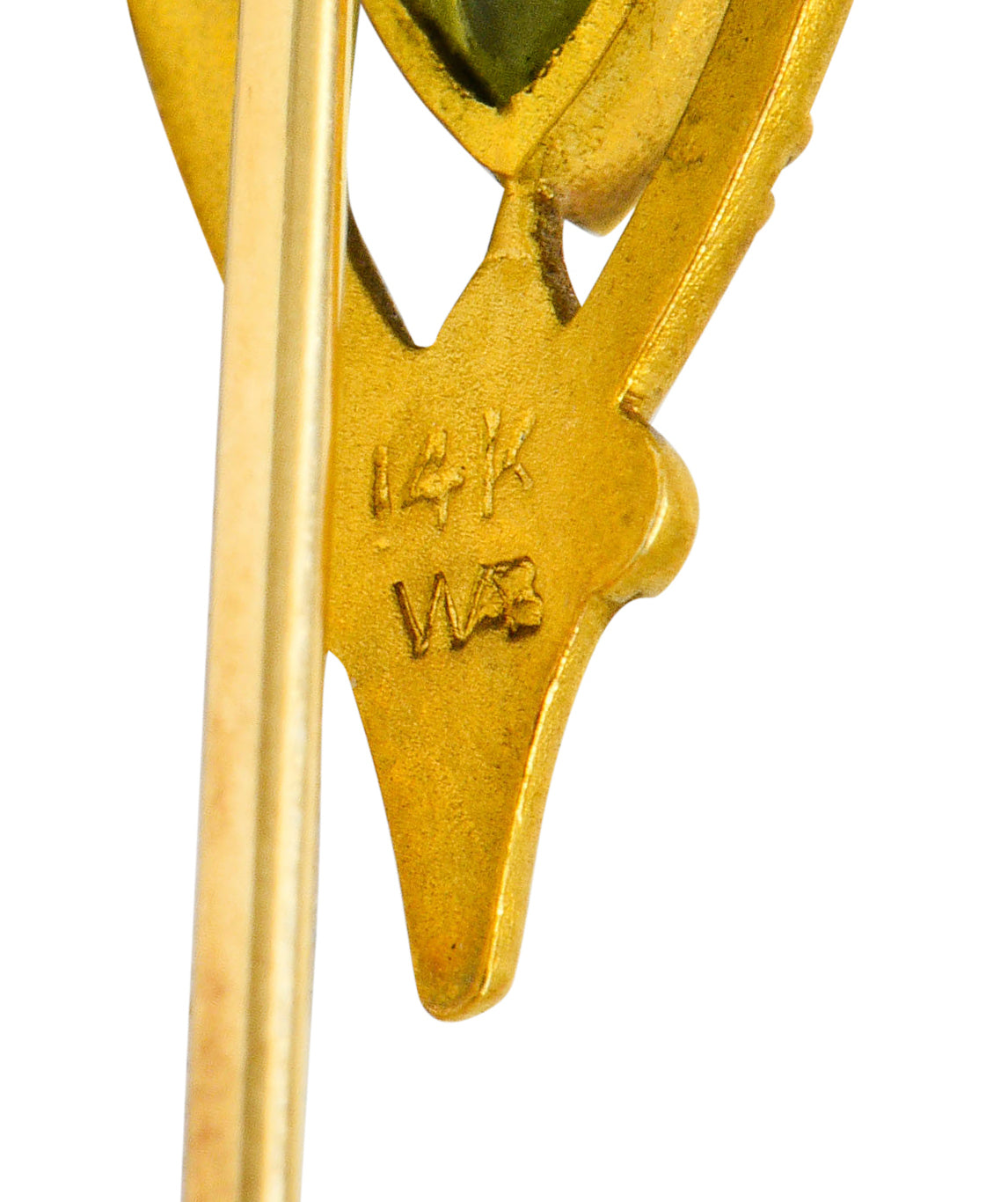 Wordley Allsopp & Bliss Peridot Enamel 14 Karat Gold Fleur-De-Lis StickpinStick Pin - Wilson's Estate Jewelry