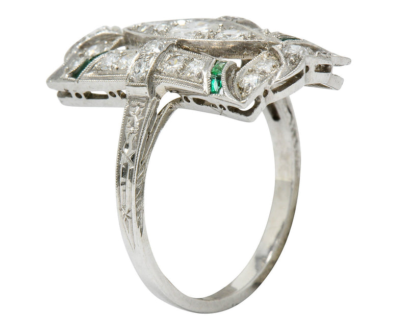 Art Deco 1.15 CTW Diamond Emerald Platinum Dinner RingRing - Wilson's Estate Jewelry