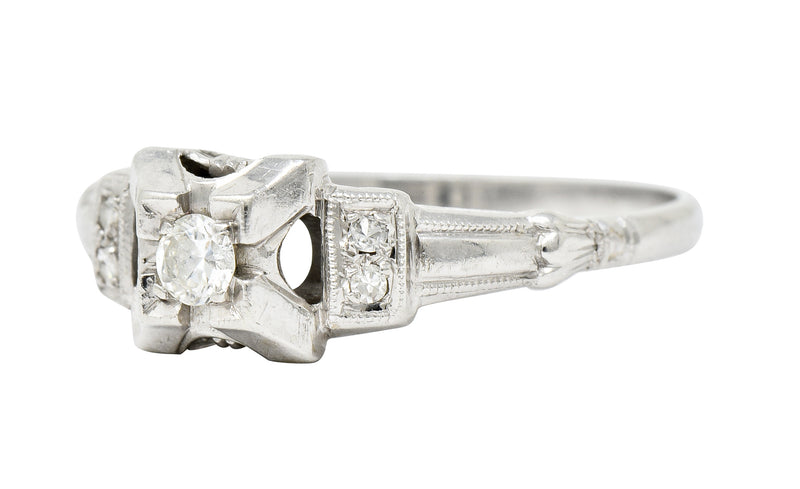Art Deco Diamond 14 Karat White Gold Engagement Ring - Wilson's Estate Jewelry