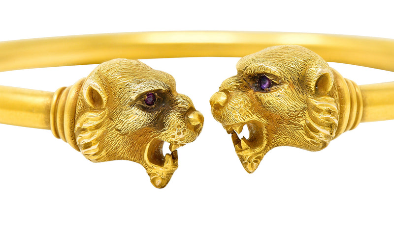 1900 Sloan & Co. Ruby 14 Karat Yellow Gold Lion Cuff Braceletbracelet - Wilson's Estate Jewelry