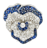 Art Deco 11.62 CTW Sapphire Diamond Platinum Pansy Flower BroochBrooch - Wilson's Estate Jewelry
