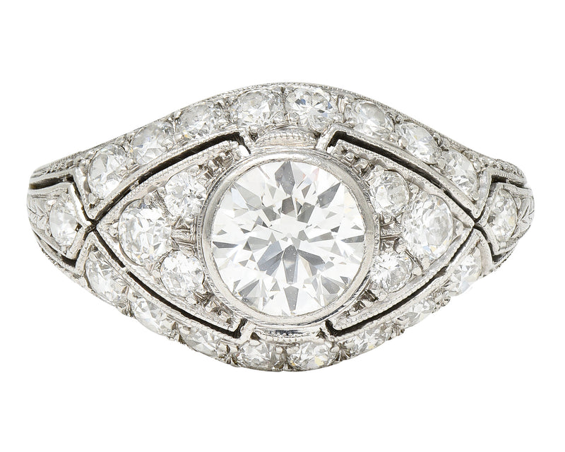 Marcus and Co. Art Deco 1.95 CTW Diamond Platinum Bombè Band Engagement Ring Wilson's Estate Jewelry