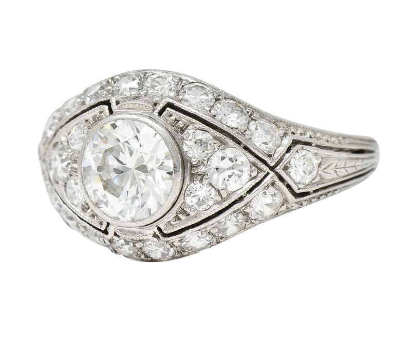 Marcus and Co. Art Deco 1.95 CTW Diamond Platinum Bombè Band Engagement Ring Wilson's Estate Jewelry