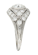 Marcus and Co. Art Deco 1.95 CTW Diamond Platinum Bombè Band Engagement Ring Wilson's Estate Jewelry