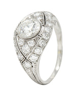 Marcus and Co. Art Deco 1.95 CTW Diamond Platinum Bombè Band Engagement Ring Wilson's Estate Jewelry