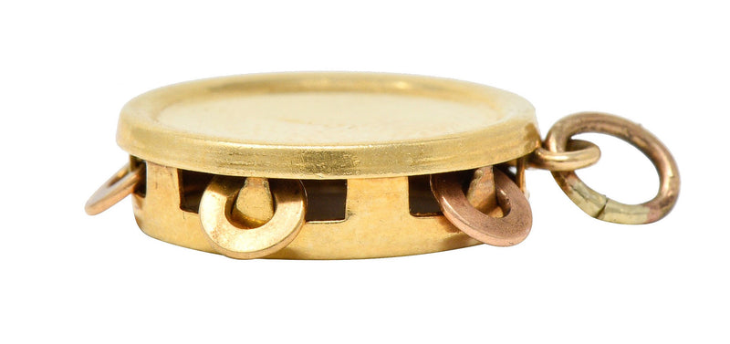 Retro 14 Karat Gold Articulated Tambourine Charmcharm - Wilson's Estate Jewelry