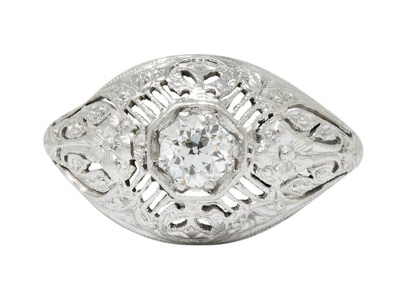 Edwardian Diamond Platinum Floral Engagement RingRing - Wilson's Estate Jewelry