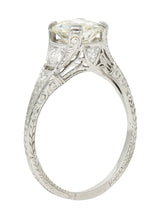 Early Art Deco 1.81 CTW Diamond Platinum Scrolling Lotus Engagement Ring Wilson's Estate Jewelry