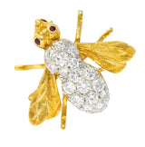 1960's Rosenthal 0.88 CTW Diamond Ruby 18 Karat Two-Tone Gold Vintage Bee Brooch Wilson's Estate Jewelry