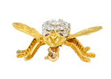 1960's Rosenthal 0.88 CTW Diamond Ruby 18 Karat Two-Tone Gold Vintage Bee Brooch Wilson's Estate Jewelry