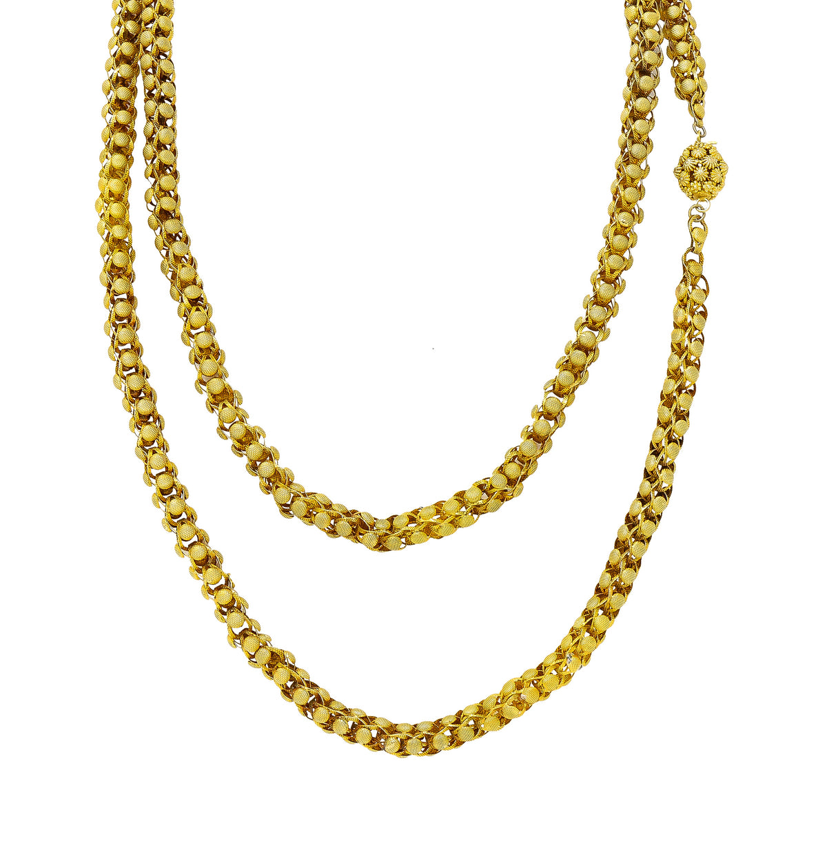 Georgian 18 Karat Yellow Gold Floral Dome Byzantine 46 Inch Long Chain ...