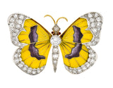 Van Cleef & Arpels French Diamond Enamel Platinum-Topped 18 Karat Yellow Gold Butterfly Brooch Wilson's Estate Jewelry