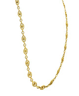 1800's Victorian 18 Karat Yellow Gold 35 1/2 Inch Long Quatrefoil Antique Chain Necklace Wilson's Estate Jewelry