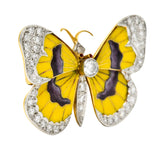 Van Cleef & Arpels French Diamond Enamel Platinum-Topped 18 Karat Yellow Gold Butterfly Brooch Wilson's Estate Jewelry