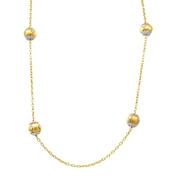 Contemporary 3.60 CTW Diamond Platinum 18 Karat Yellow Gold Lacey Sphere Station Chain Necklace Wilson's Estate Jewelry