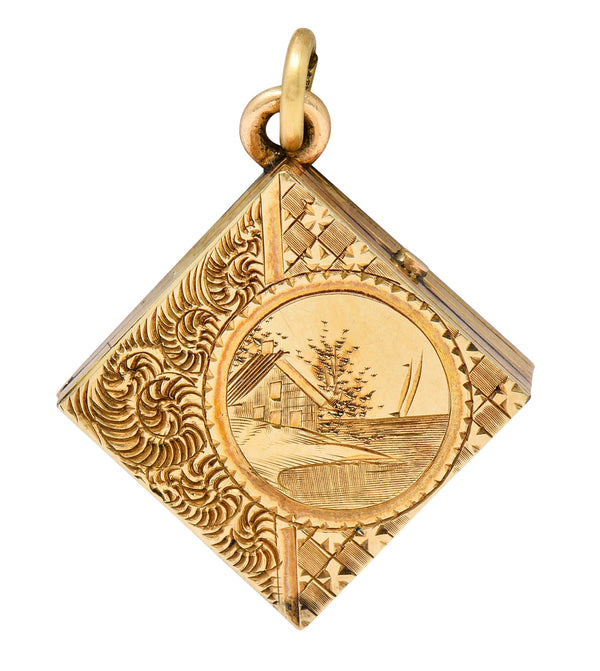 Art Nouveau Gold Landscape Locket Charm Circa 1900charm - Wilson's Estate Jewelry