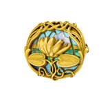 Riker Brothers Art Nouveau Enamel 14 Karat Gold Lotus Lilypad Brooch - Wilson's Estate Jewelry