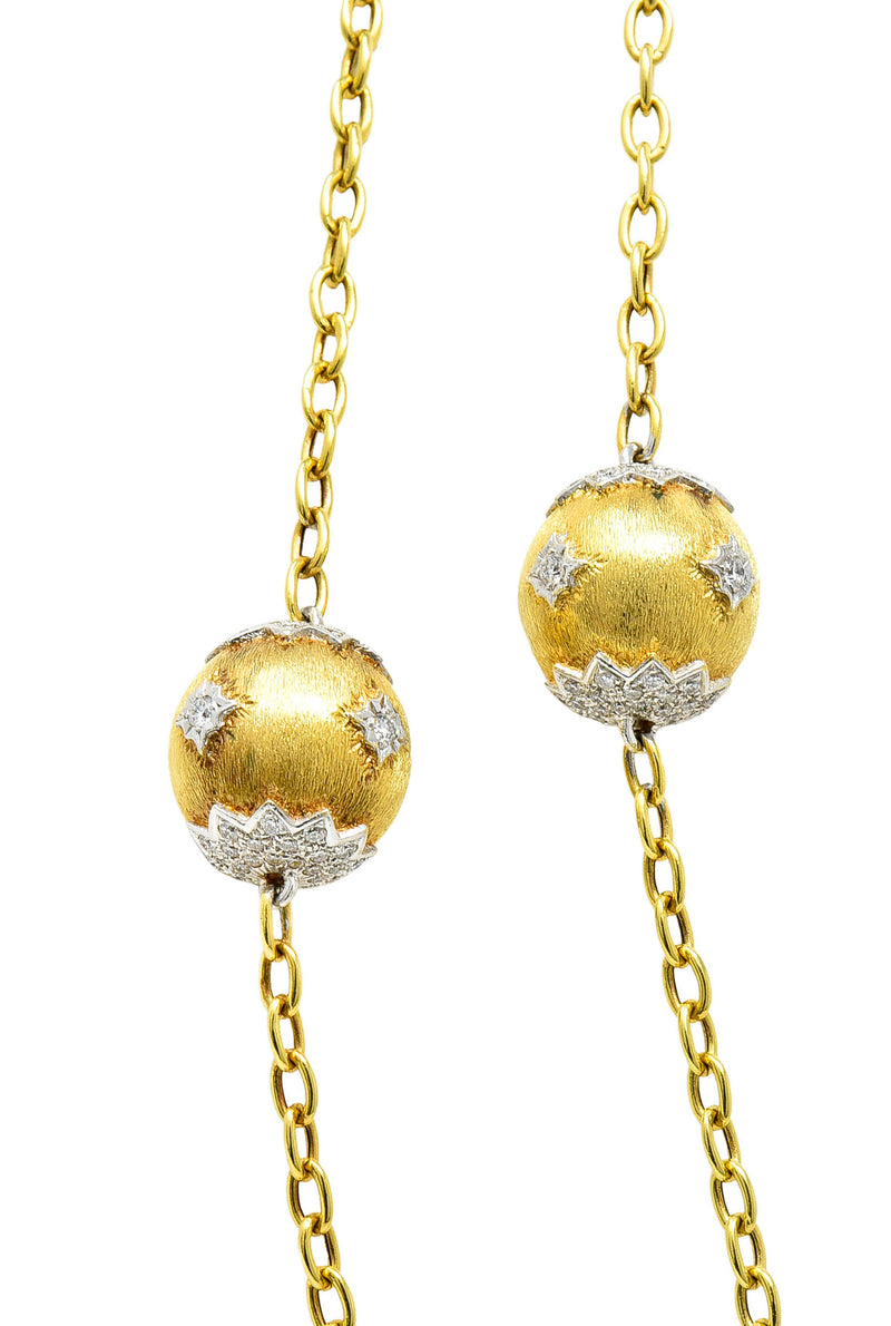 Contemporary 3.60 CTW Diamond Platinum 18 Karat Yellow Gold Lacey Sphere Station Chain Necklace Wilson's Estate Jewelry