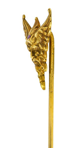 Art Nouveau Ruby 14 Karat Gold Hypnos Greek God Green Man Stickpin - Wilson's Estate Jewelry