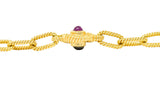 ## waiting for total weight .11111 1980's Ruby Sapphire Cabochon 14 Karat Yellow Gold Twisted Rope Vintage Paperclip Chain Station Necklace Bracelet Set Wilson's Estate Jewelry