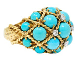 Vintage Turquoise Diamond 14 Karat Gold Cluster Bombe Band RingRing - Wilson's Estate Jewelry