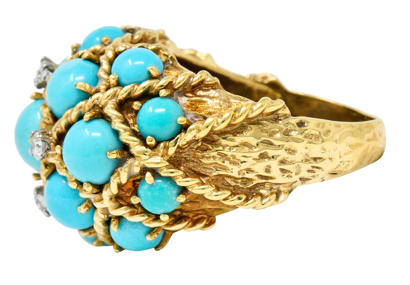 Vintage Turquoise Diamond 14 Karat Gold Cluster Bombe Band RingRing - Wilson's Estate Jewelry