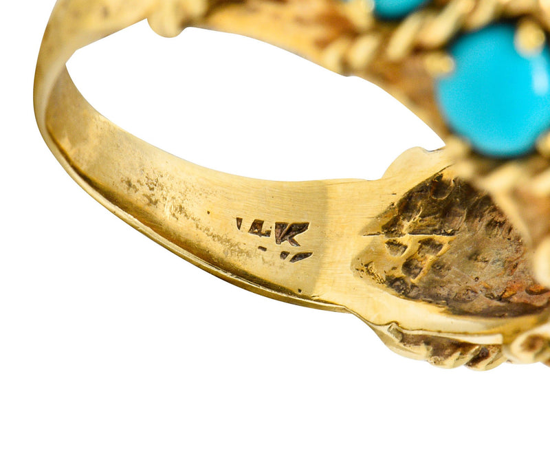 Vintage Turquoise Diamond 14 Karat Gold Cluster Bombe Band RingRing - Wilson's Estate Jewelry