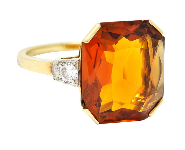 .11111 Early Art Deco Diamond Citrine Platinum-Topped 14 Karat Yellow Gold RingRing - Wilson's Estate Jewelry