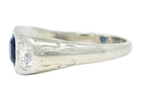 Retro 3.05 CTW No Heat Sapphire Diamond 18 Karat White Gold Gypsy Unisex Ring GIARing - Wilson's Estate Jewelry