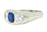 Retro 3.05 CTW No Heat Sapphire Diamond 18 Karat White Gold Gypsy Unisex Ring GIARing - Wilson's Estate Jewelry