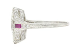 Art Deco 1.98 CTW Marquise Cut Diamond Ruby Platinum Wheat Engagement Ring Wilson's Estate Jewelry
