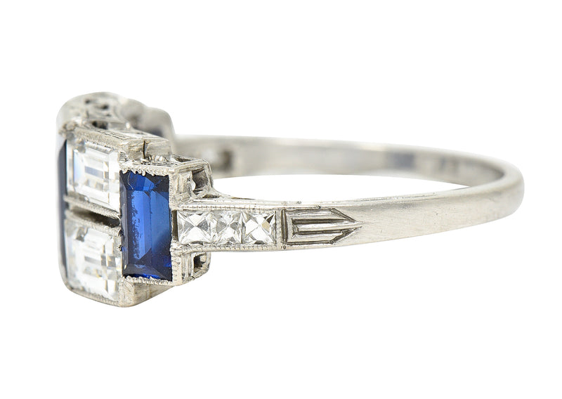 Art Deco 3.75 CTW Sapphire Diamond Platinum Gemstone Band Ring Wilson's Estate Jewelry