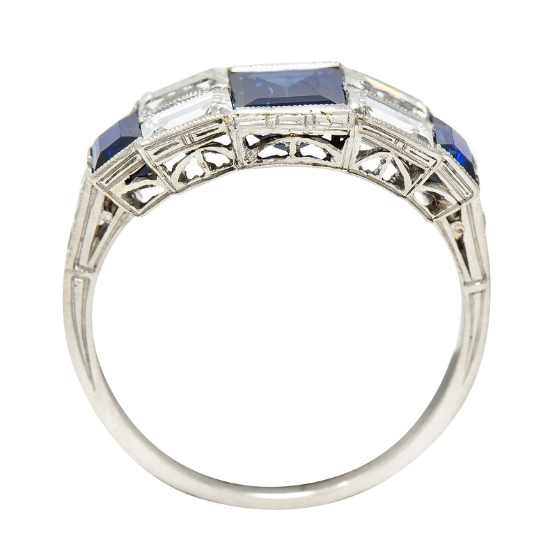 Art Deco 3.75 CTW Sapphire Diamond Platinum Gemstone Band Ring Wilson's Estate Jewelry