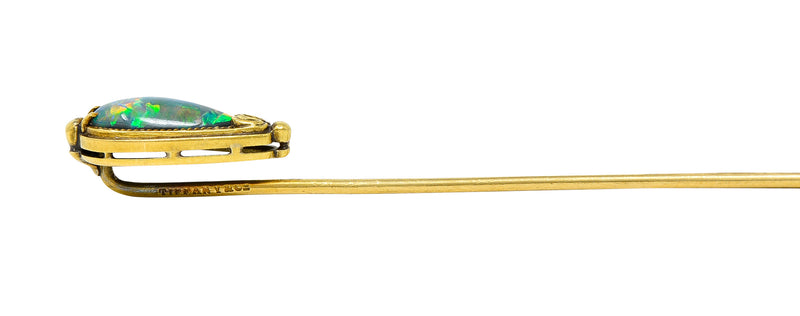 .11111 1905 Art Nouveau Tiffany & Co. Black Opal Cabochon 18 Karat Gold StickpinStick Pin - Wilson's Estate Jewelry