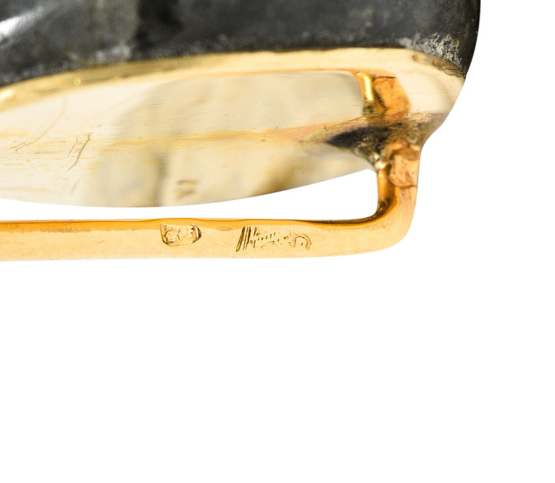 1890's Victorian Labradorite Glass 14 Karat Yellow Gold Gorilla Antique Stickpin Wilson's Estate Jewelry