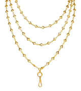 French Victorian 18 Karat Yellow Gold Heart 62 Inch Long Antique Chain Necklace Wilson's Estate Jewelry