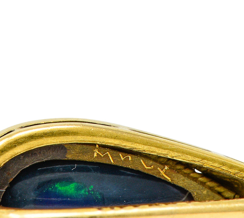 .11111 1905 Art Nouveau Tiffany & Co. Black Opal Cabochon 18 Karat Gold StickpinStick Pin - Wilson's Estate Jewelry