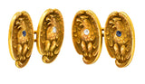 .11111 George O. Street & Sons Sapphire Diamond 14 Karat Yellow Gold Eagle Men's CufflinksCufflinks - Wilson's Estate Jewelry