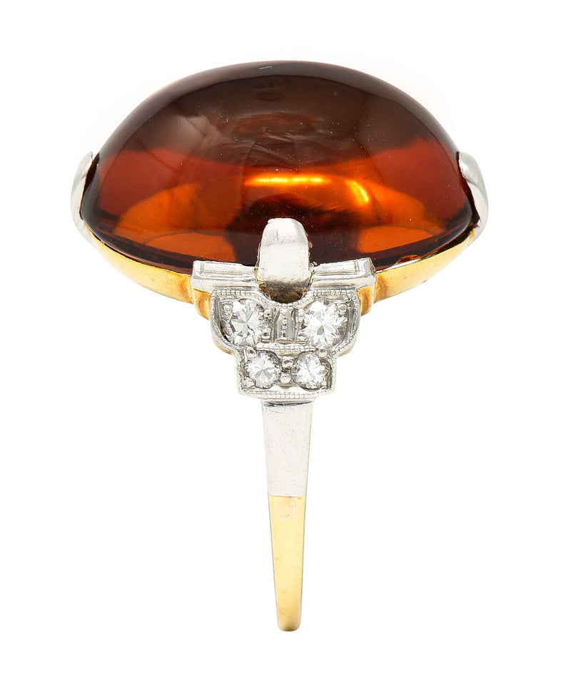 Art Deco Diamond Citrine Platinum 14 Karat Yellow Gold Gemstone Ring Wilson's Estate Jewelry